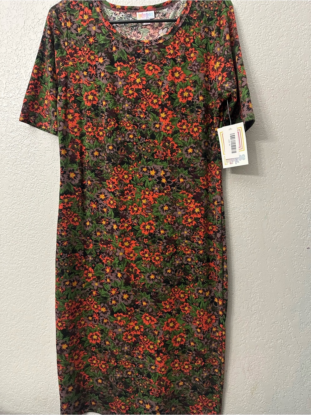 Floral Midi Dress in Orange and Green